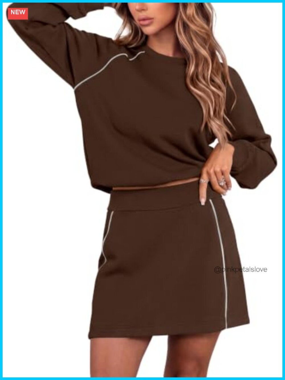 Two Piece Raglan Sleeve Skirt Set Viscose Blend Matching Outfit